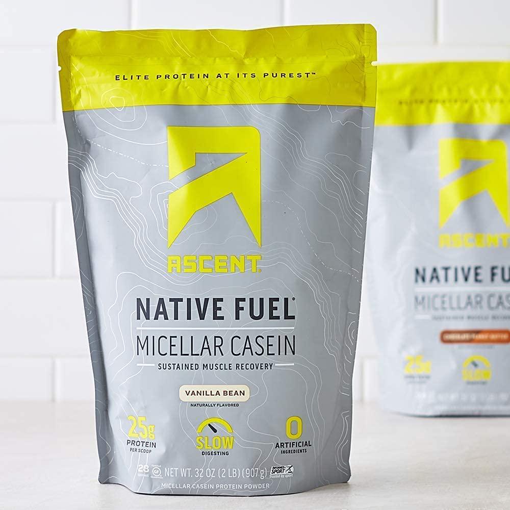 Ascent Native Fuel Casein Protein Powder - 25g Micellar Casein with Zero Artificial Ingredients, Soy and Gluten-Free, No Added Sugar, 4.9g BCAA, 2.2g Leucine - Vanilla Bean, 2 Pounds