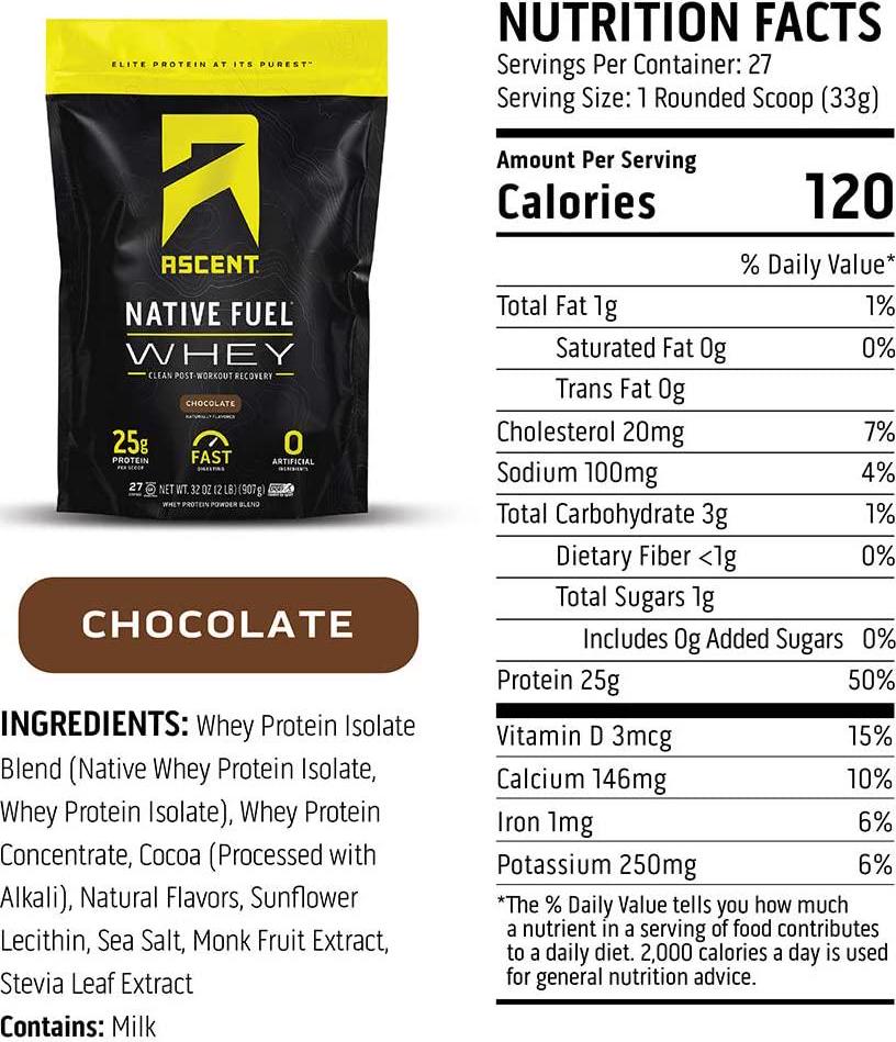 Ascent Native Fuel Whey Protein Powder - Chocolate - 2 lbs