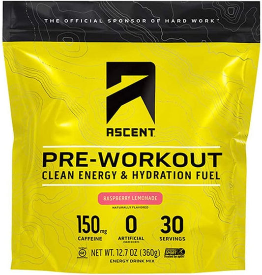 Ascent Pre Workout - Preworkout Powder, Zero Artificial Ingredients, Clean Energy for Men and Women, 150mg Caffeine - Raspberry Lemonade, 30 Servings