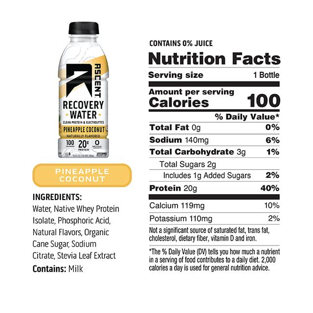 Ascent Protein Recovery Water Pineapple Coconut - 12 Pack