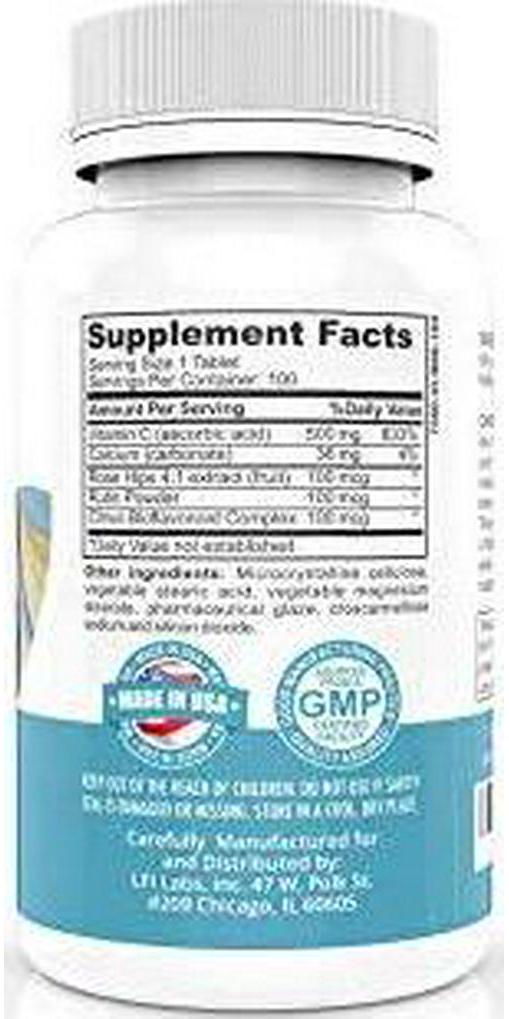 Ascorbic Acid Vitamin C Supplement 500mg Natural Vitamin C with Rose Hips and Bioflavonoids Non-GMO and Made in USA 100 Tablets