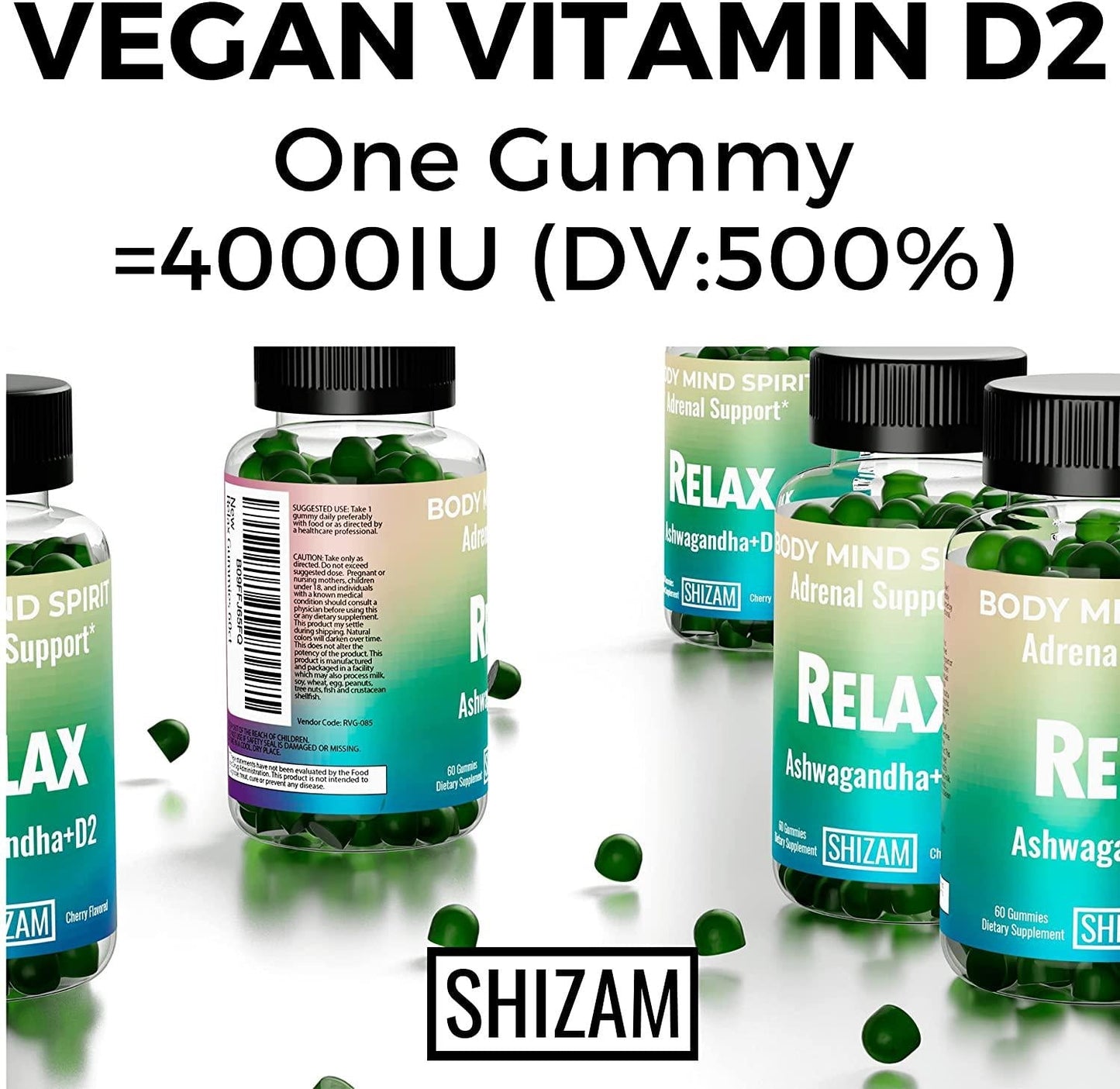 Ashwagandha ASHWA Gummies w/Vitamin D-2 for Calm Sleep Adrenal Cortisol Thyroid Blood Sugar Brain Boost Memory Vitality Weight Hair-Loss Growth Support Supplement for Men, Women and Kids
