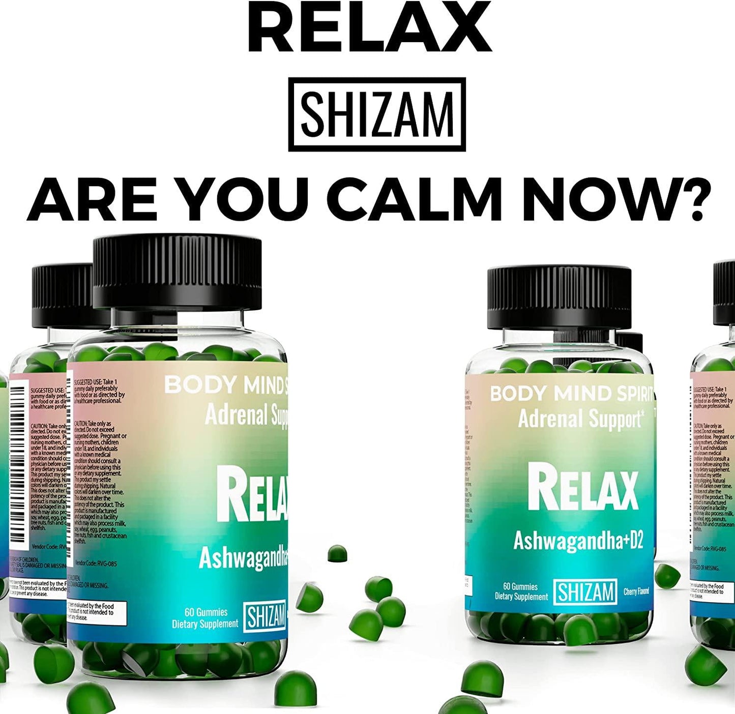 Ashwagandha ASHWA Gummies w/Vitamin D-2 for Calm Sleep Adrenal Cortisol Thyroid Blood Sugar Brain Boost Memory Vitality Weight Hair-Loss Growth Support Supplement for Men, Women and Kids