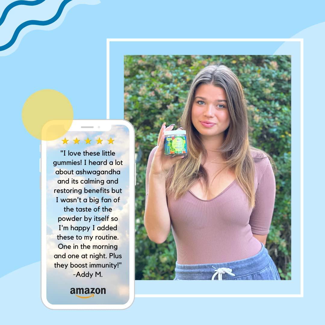 Ashwagandha Gummies by Paradise Naturals - 1500mg Natural Stress Relief Calm Recovery Gummy - Vitamin D Plus Zinc Immune Supplements - Sleep and Mood Support - De-Stress and Calming Energy