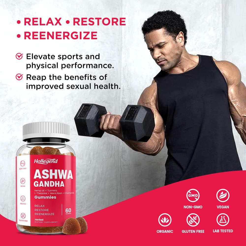 Ashwagandha Gummies by HOLLEGEND 2000mg Organic Ashwagandha Root Powder with Maca for Women Men, Relax, Reenergize, Restore, ASHWA Vitamin Gummy Supplements for Stress Relief, Calm Mood , 120 Gummies