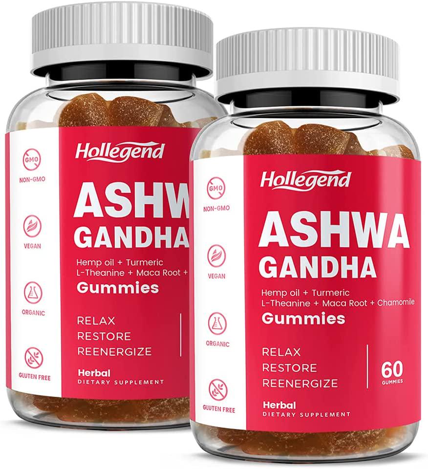Ashwagandha Gummies by HOLLEGEND 2000mg Organic Ashwagandha Root Powder with Maca for Women Men, Relax, Reenergize, Restore, ASHWA Vitamin Gummy Supplements for Stress Relief, Calm Mood , 120 Gummies