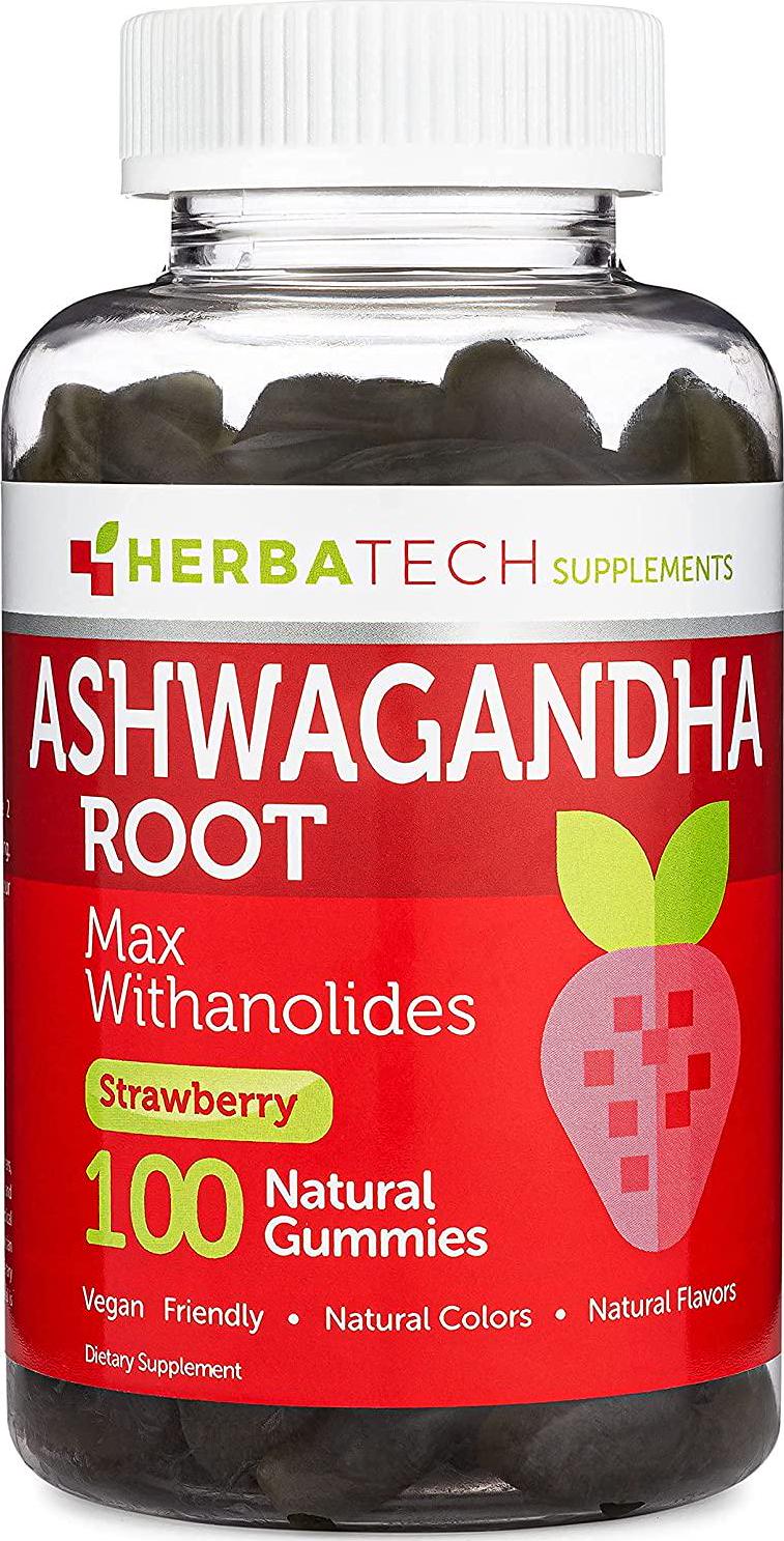 Ashwagandha Gummies for Men and Women - Strongest 1,500mg Formula (100 Gummies) 3% Withanolides Cortisol Blocker for Stress, Anxiety, and Relaxation from Herbatech Supplements