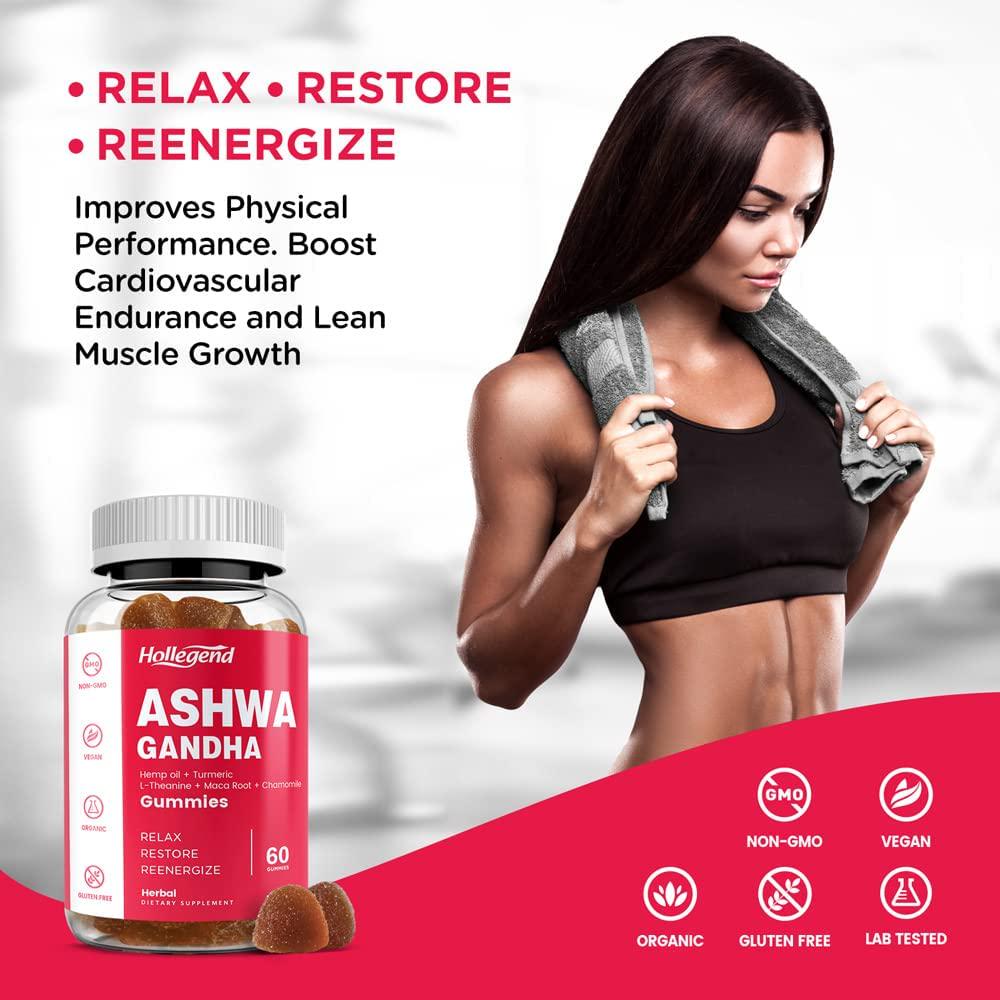 Ashwagandha Gummies by HOLLEGEND 2000mg Organic Ashwagandha Root Powder with Maca for Women Men, Relax, Reenergize, Restore, ASHWA Vitamin Gummy Supplements for Stress Relief, Calm Mood , 120 Gummies