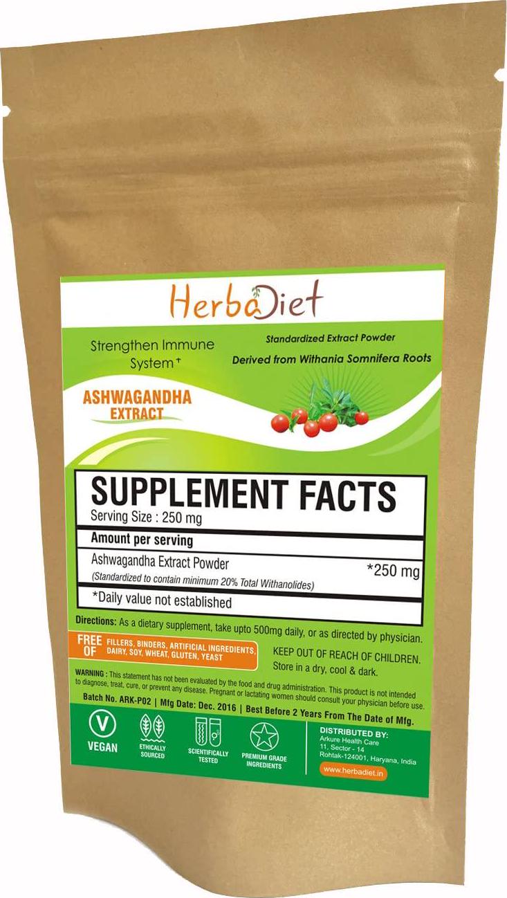 Ashwagandha Root Extract Bulk Withania Somnifera Powder HIGH Potency 20% Withanolides (100 gram)