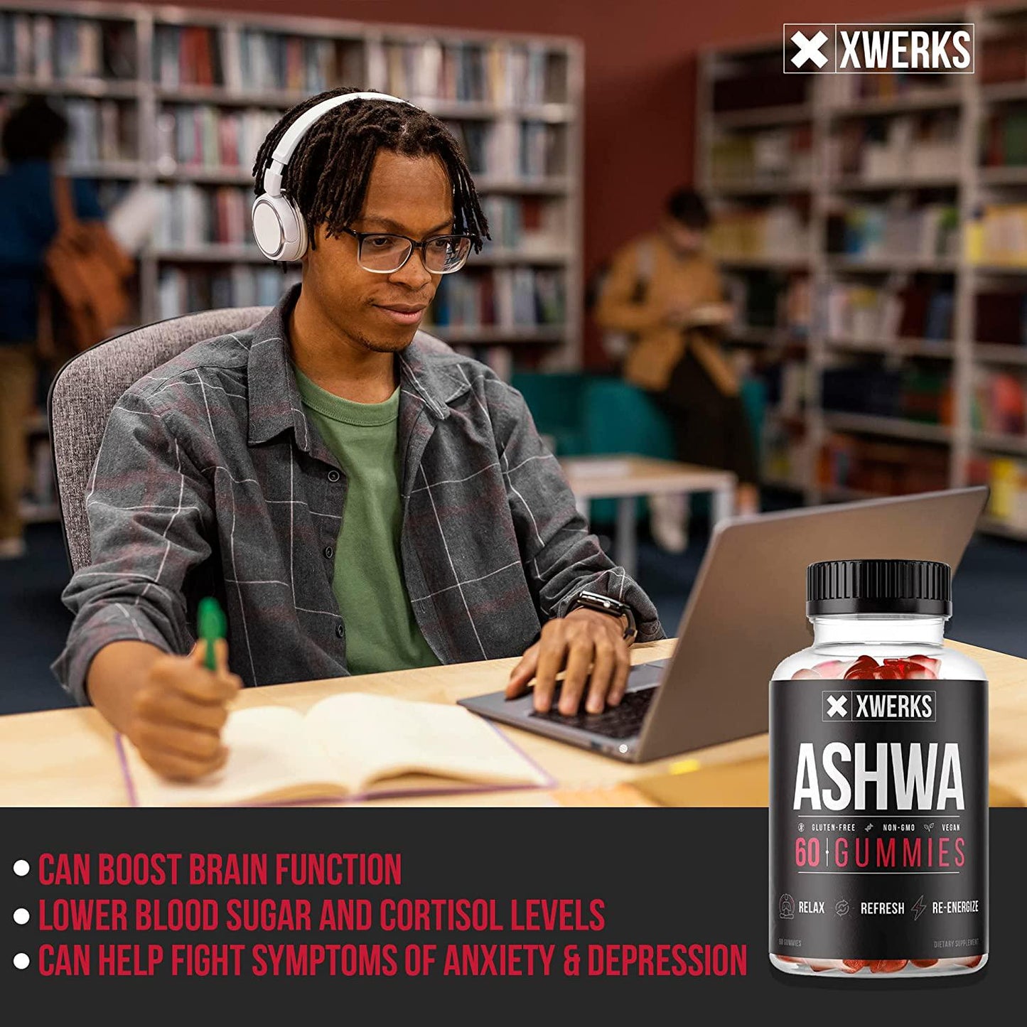 Ashwagandha Root Gummies 1500mg Natural Color Vegan-Friendly Non-GMO Gluten-Free