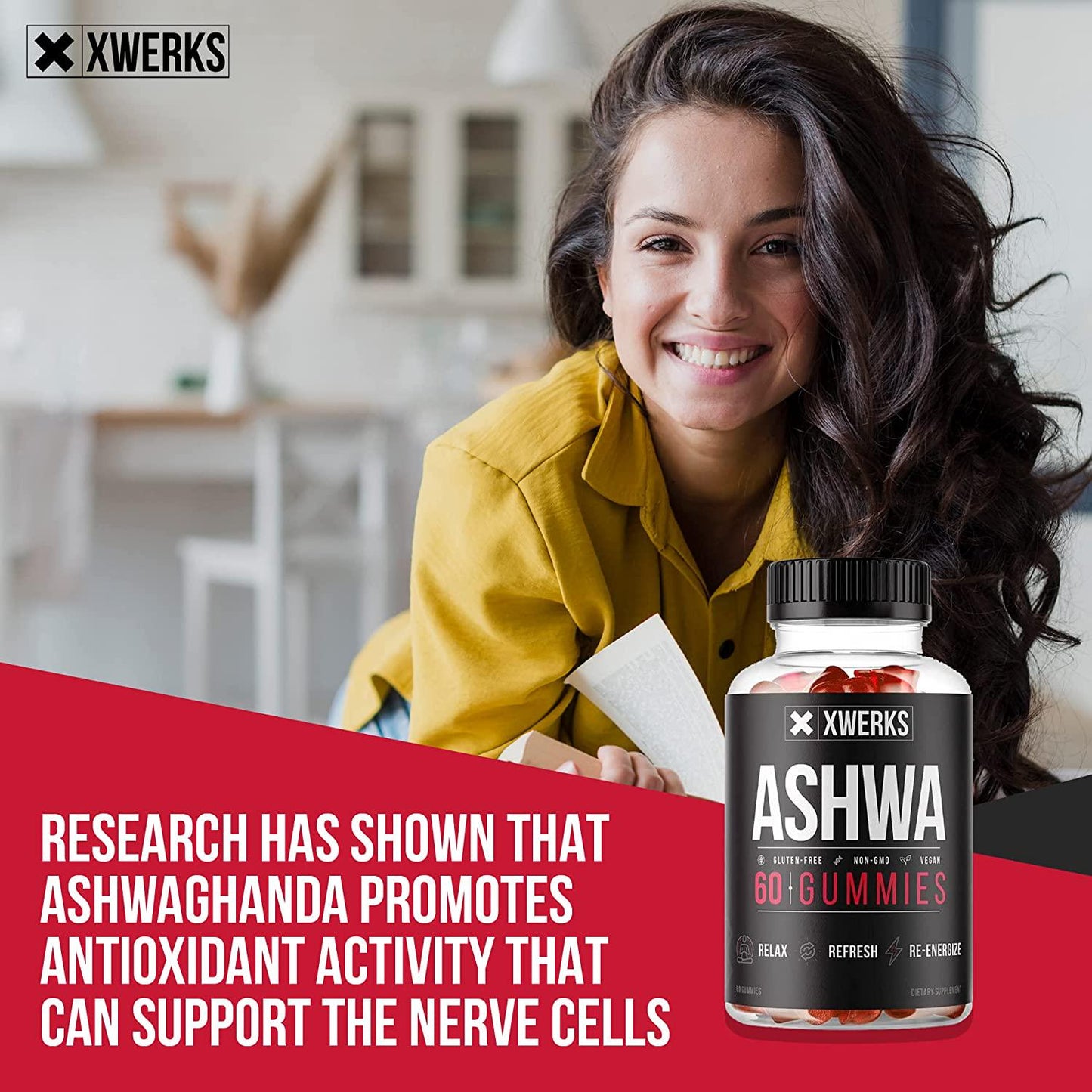 Ashwagandha Root Gummies 1500mg Natural Color Vegan-Friendly Non-GMO Gluten-Free