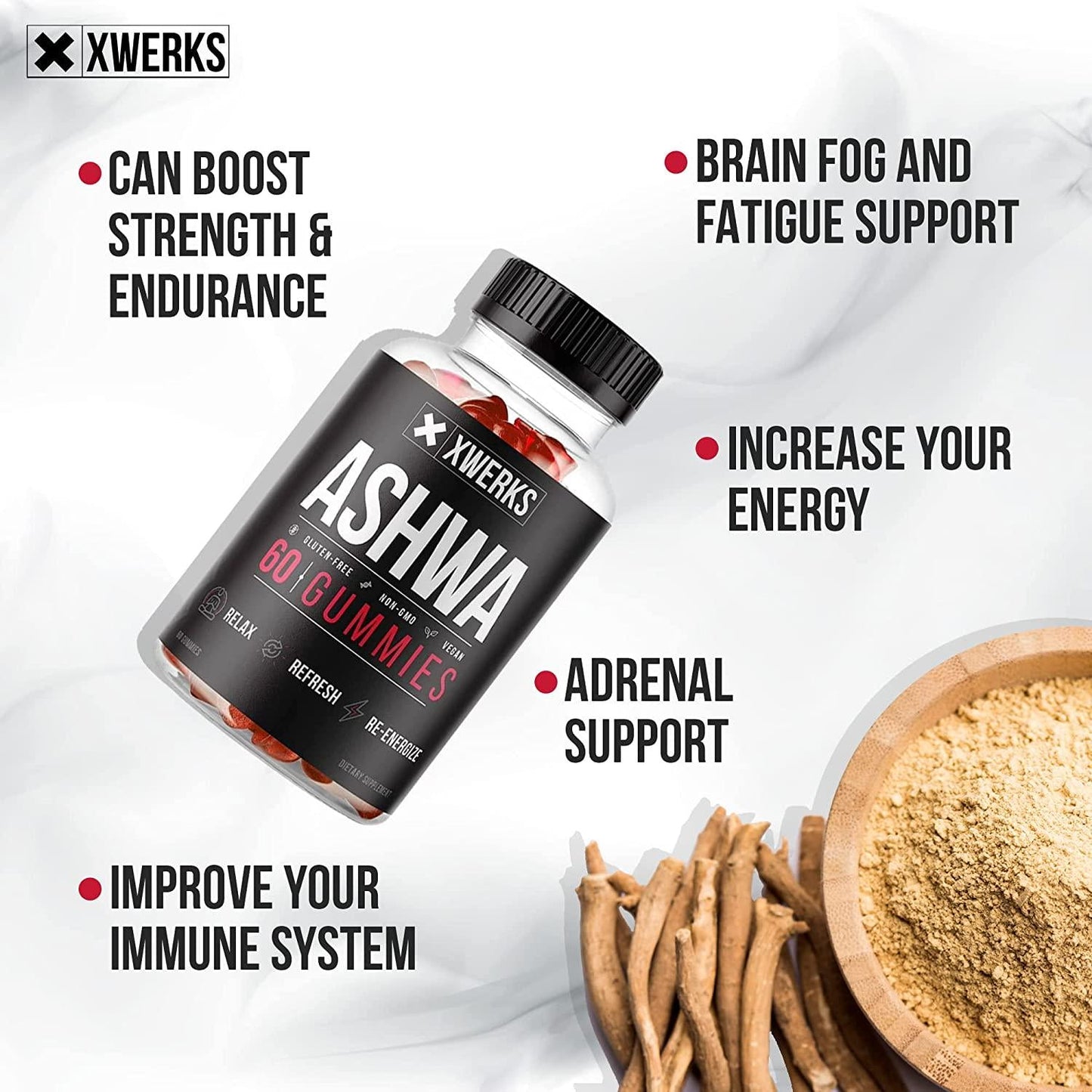 Ashwagandha Root Gummies 1500mg Natural Color Vegan-Friendly Non-GMO Gluten-Free