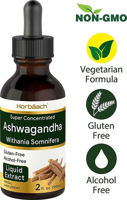 Ashwagandha Root Liquid Extract | 2 fl oz | Alcohol Free Tincture | Vegetarian, Non-GMO, Gluten Free Supplement | by Horbaach