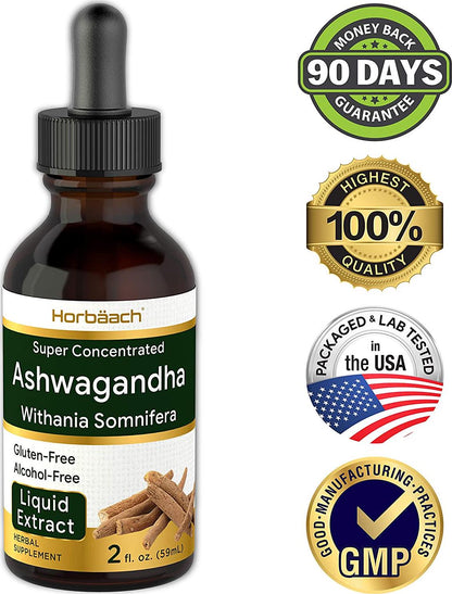 Ashwagandha Root Liquid Extract | 2 fl oz | Alcohol Free Tincture | Vegetarian, Non-GMO, Gluten Free Supplement | by Horbaach