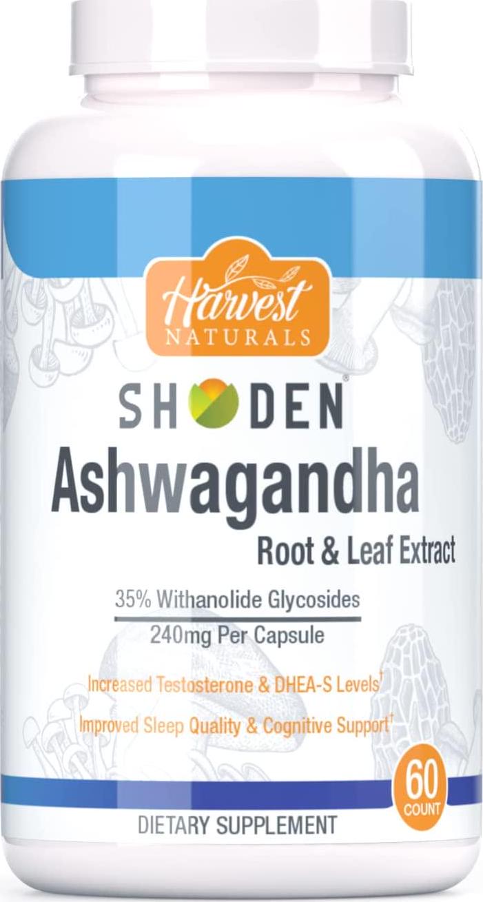Ashwagandha Shoden Root and Leaf Extract Capsules | 35% Withanolide Glycosides | Harvest Naturals (60 Count)