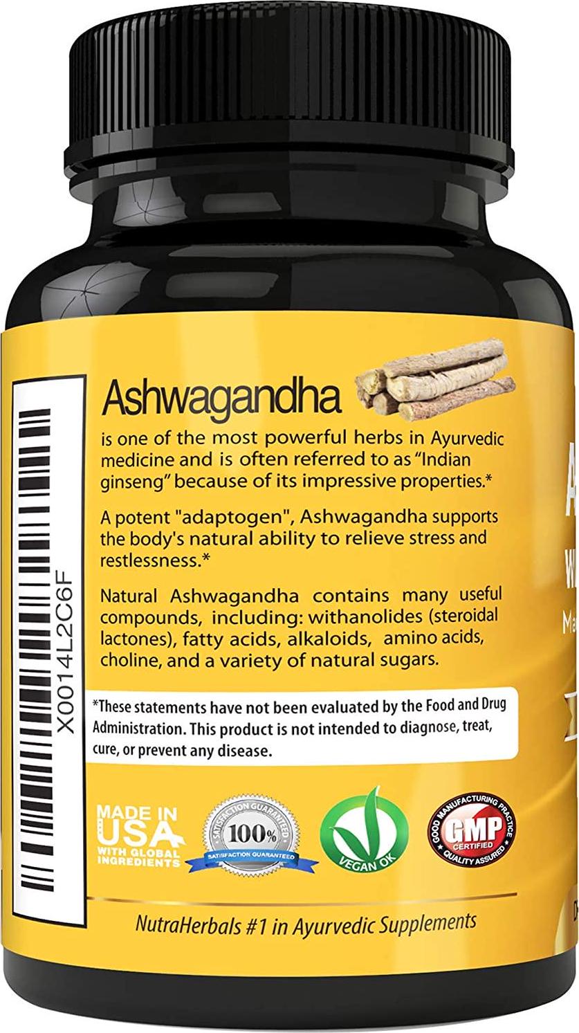Ashwagandha Supplement Made with Organic Ashwaganda Root Powder 1200mg with Black Pepper Extract for Increased Absorption - 120 Pullulan Capsules