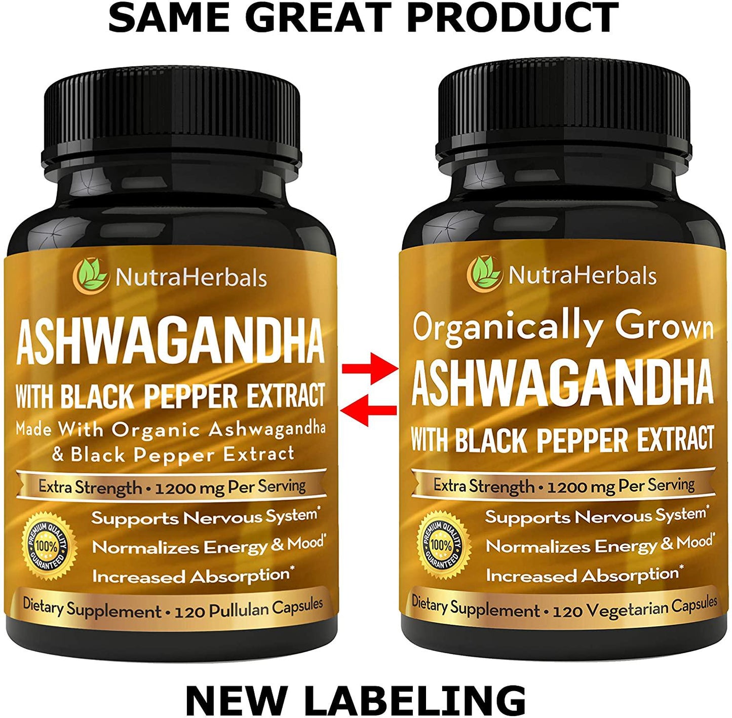 Ashwagandha Supplement Made with Organic Ashwaganda Root Powder 1200mg with Black Pepper Extract for Increased Absorption - 120 Pullulan Capsules