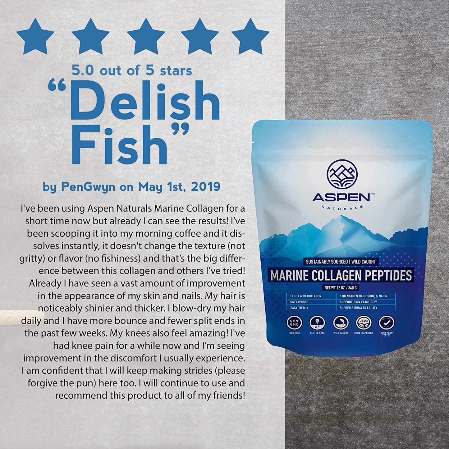 Aspen Naturals Marine Collagen Peptides - Protein Powder Supplement for Joint and Bone Health - Natural Fuel for Daily Dietary Health - 12oz