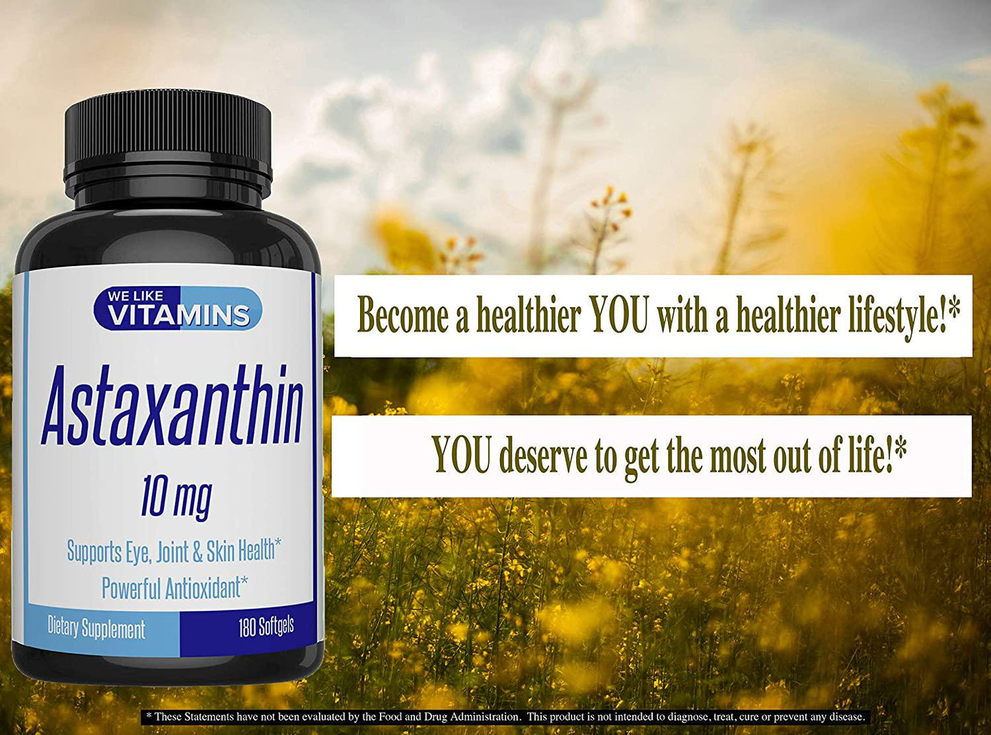 Astaxanthin 10mg - 180 Capsules - Astaxanthin Supplement 6 Month Supply Antioxidant Helps Support Exercise Recovery, Eye, Joint, Skin Health