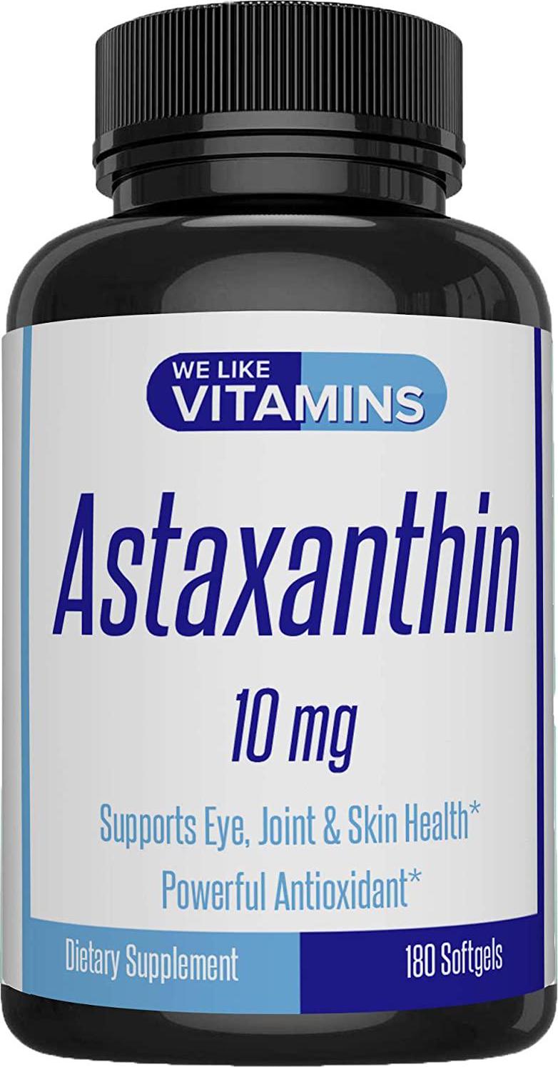 Astaxanthin 10mg - 180 Capsules - Astaxanthin Supplement 6 Month Supply Antioxidant Helps Support Exercise Recovery, Eye, Joint, Skin Health