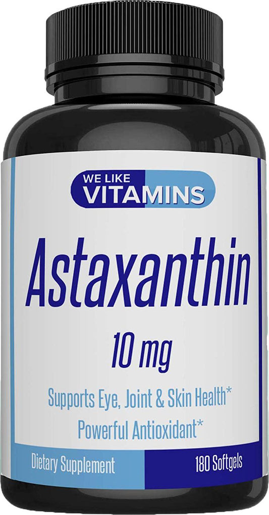 Astaxanthin 10mg - 180 Capsules - Astaxanthin Supplement 6 Month Supply Antioxidant Helps Support Exercise Recovery, Eye, Joint, Skin Health