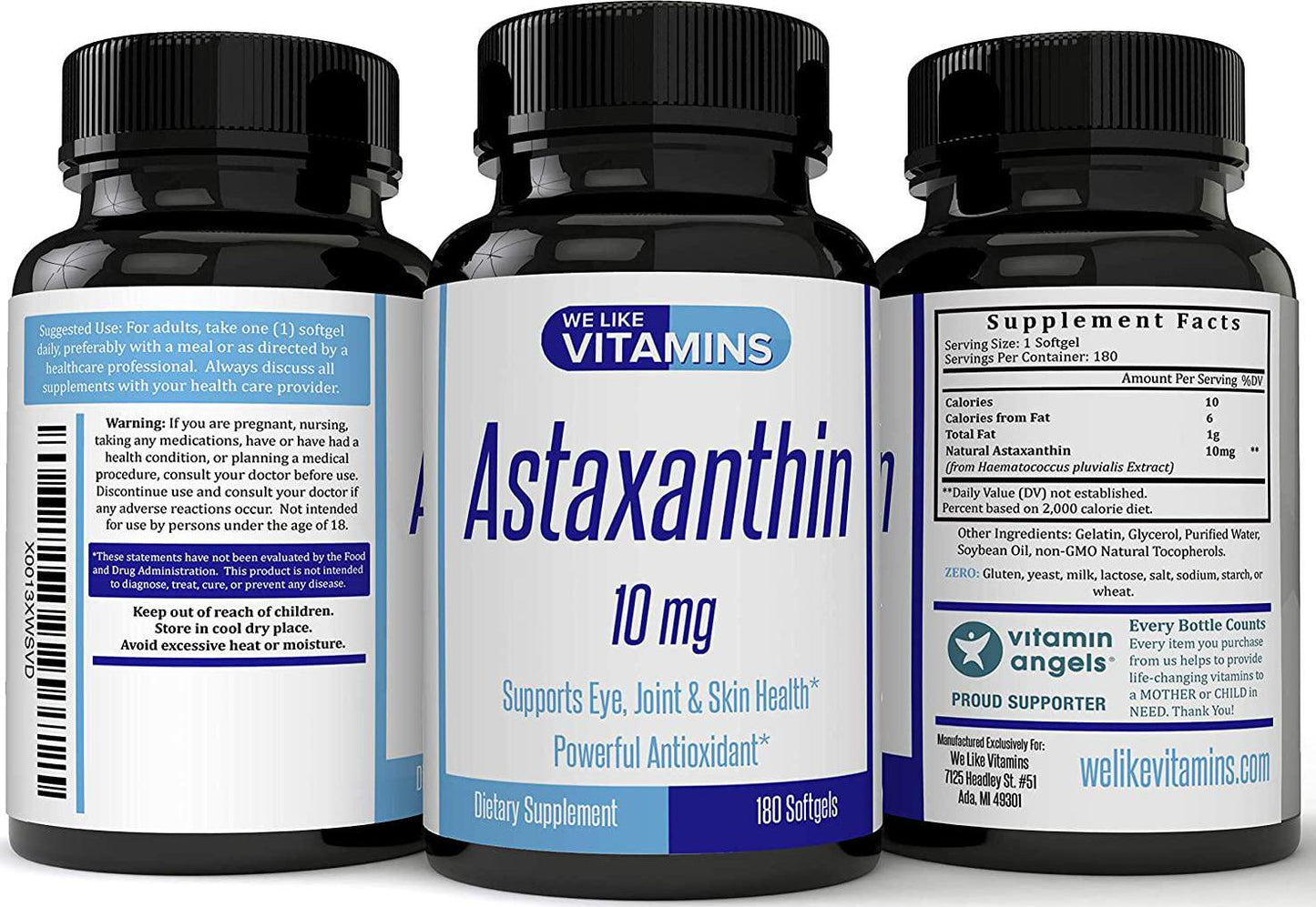 Astaxanthin 10mg - 180 Capsules - Astaxanthin Supplement 6 Month Supply Antioxidant Helps Support Exercise Recovery, Eye, Joint, Skin Health