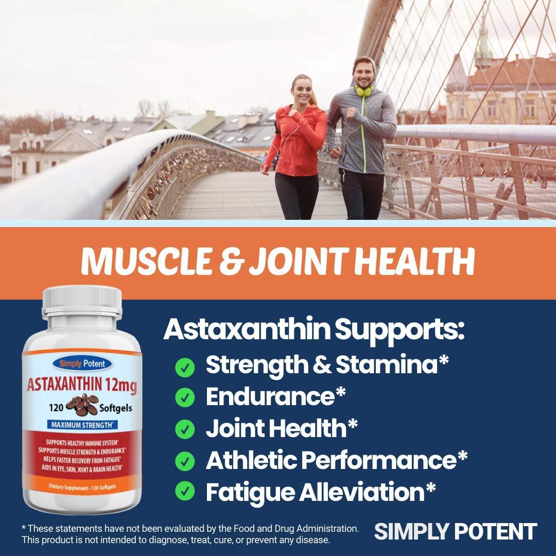 Astaxanthin 12mg 120 Softgels, High Potency Triple Strength Antioxidant Gel Cap Supplement Supports Joint, Heart, Brain, Skin, Eye Health and Muscle Fatigue Recovery