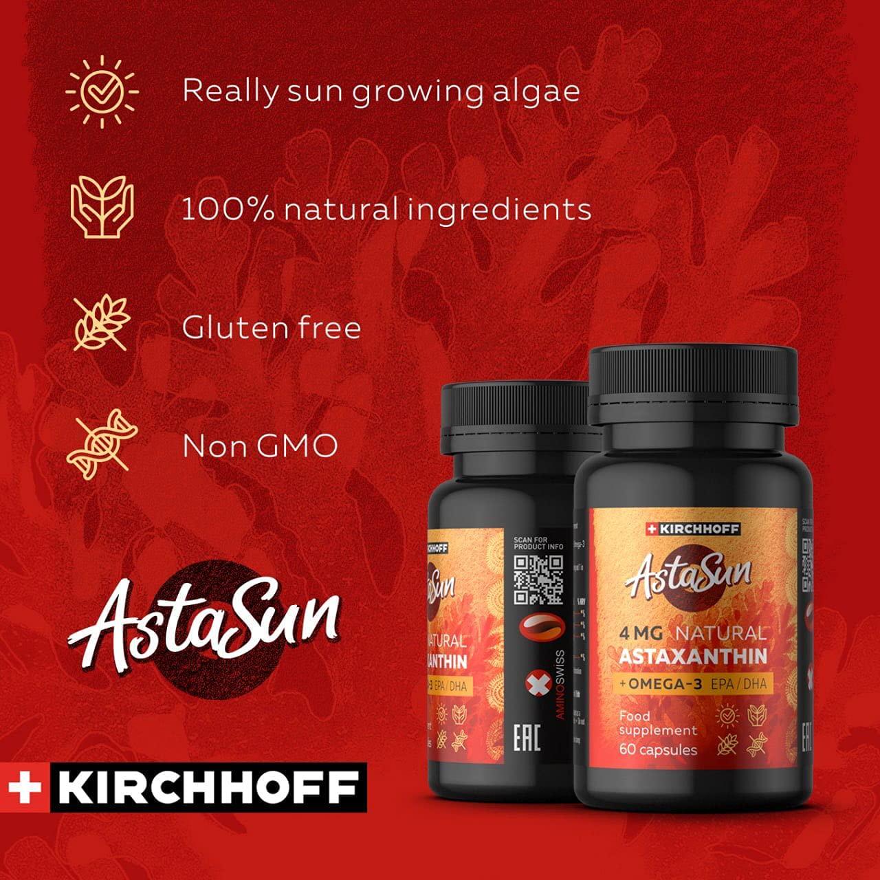 Astaxanthin AstaSun for Skin and Eye, Strengthening of Joints EPA/DHA 4 mg, 60 Capsules Laboratory Tested Premium Product with Omega 3