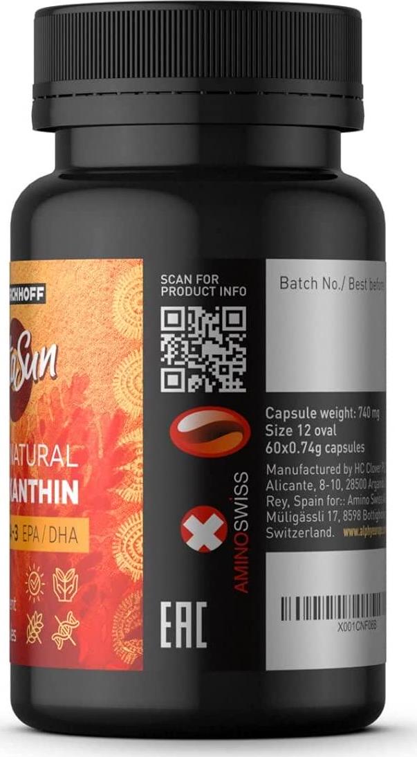 Astaxanthin AstaSun for Skin and Eye, Strengthening of Joints EPA/DHA 4 mg, 60 Capsules Laboratory Tested Premium Product with Omega 3