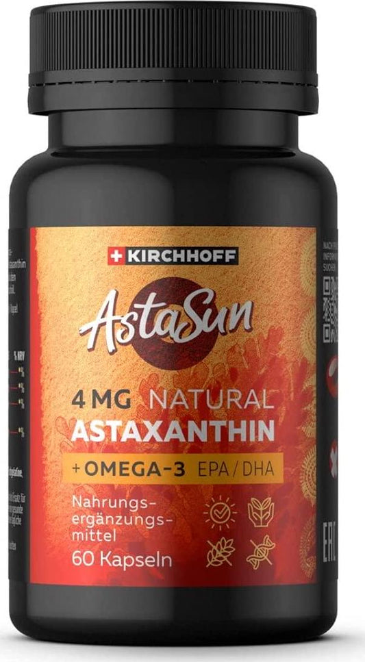 Astaxanthin AstaSun for Skin and Eye, Strengthening of Joints EPA/DHA 4 mg, 60 Capsules Laboratory Tested Premium Product with Omega 3