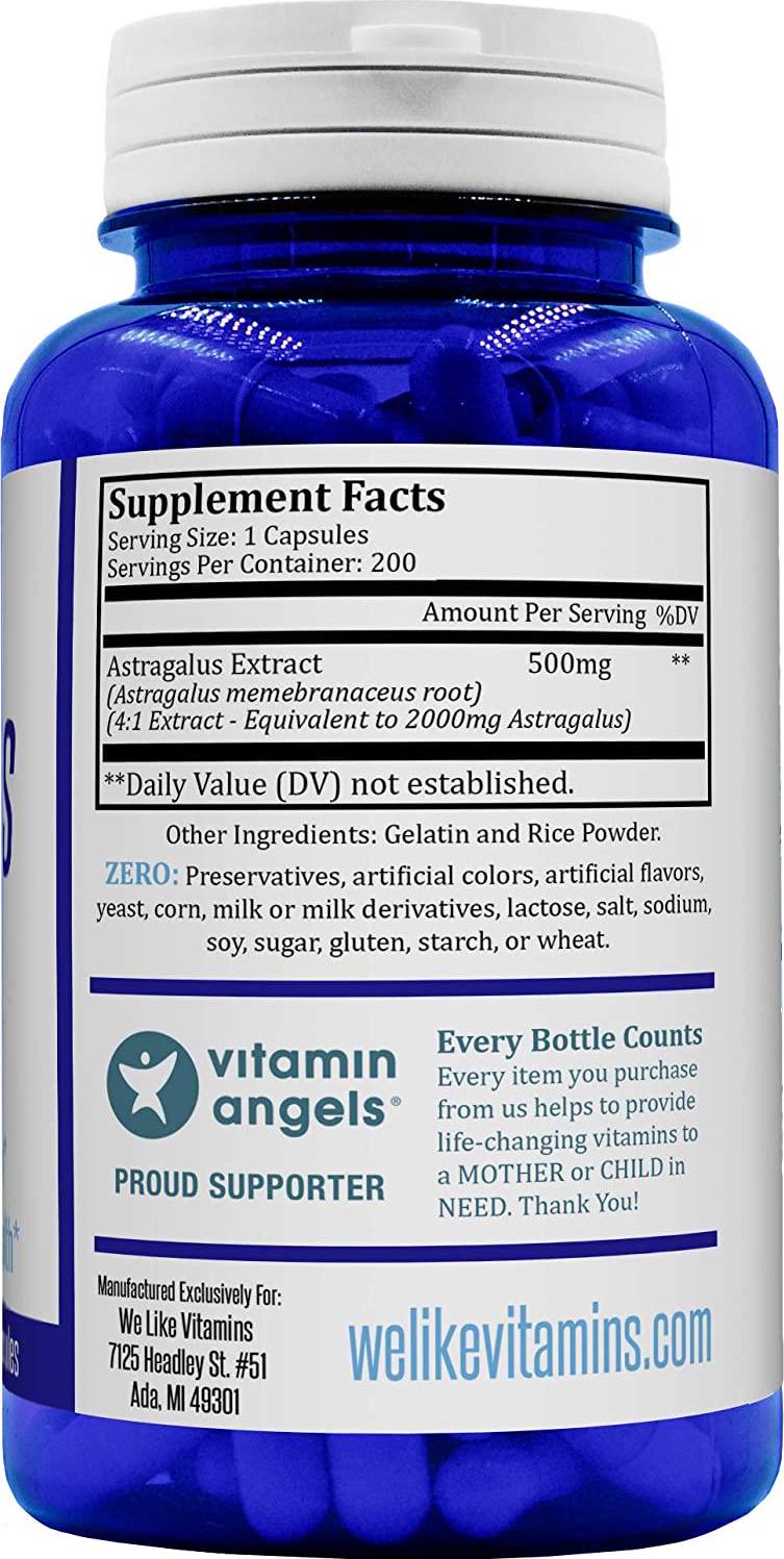 Astragalus 2000mg Equivalent 4:1 Extract - 200 Capsules - Astragalus Supplement - Helps Support Strong Immune Function and Cardiovascular System Astragalus Root Extract