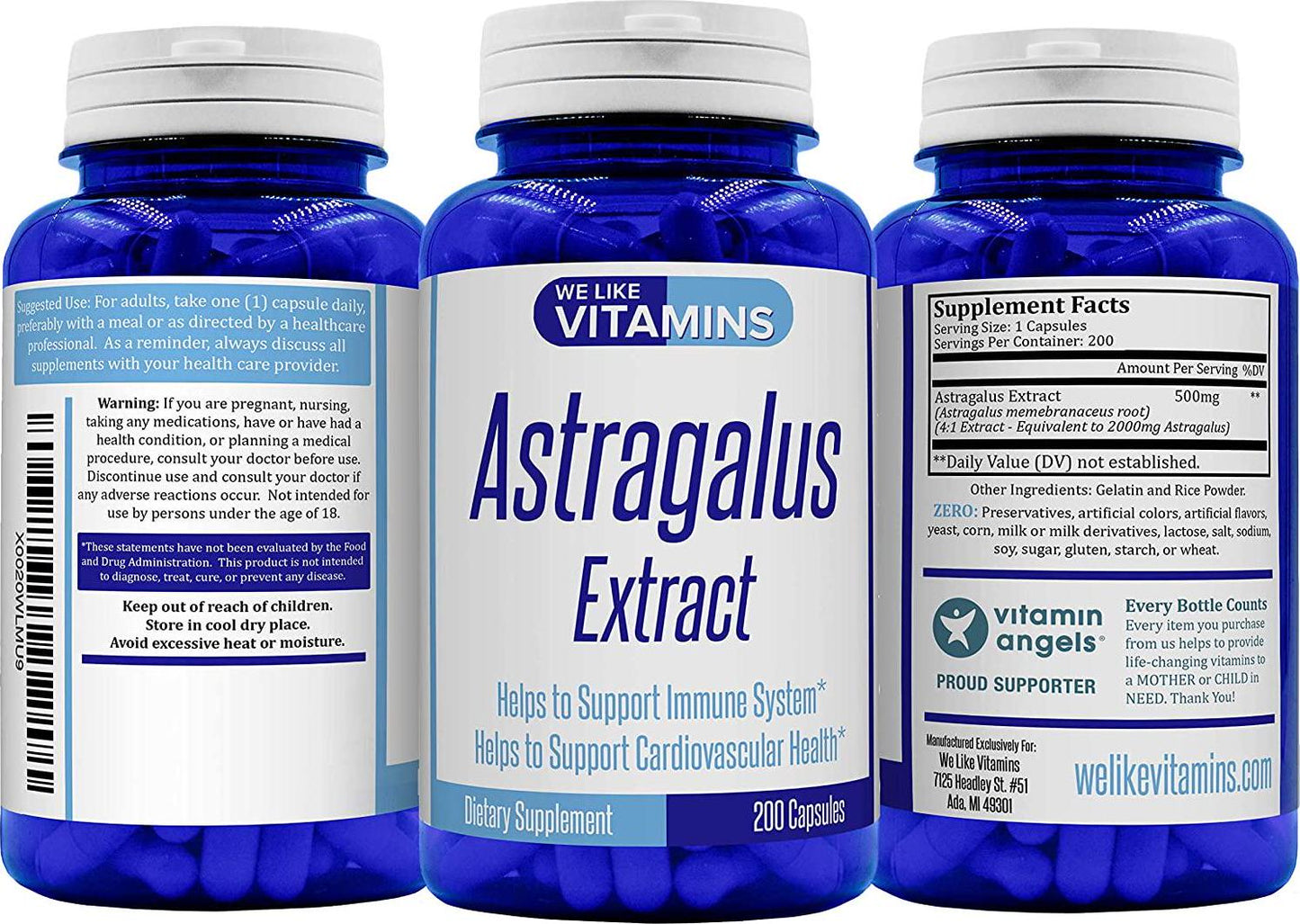 Astragalus 2000mg Equivalent 4:1 Extract - 200 Capsules - Astragalus Supplement - Helps Support Strong Immune Function and Cardiovascular System Astragalus Root Extract