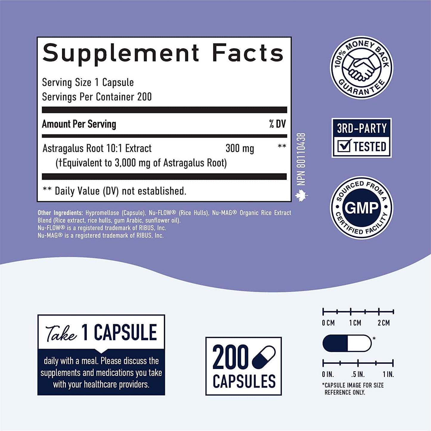 Astragalus 3000mg Supplement (200 Capsules) 10:1 Astragalus Extract 300mg Equal to 3,000mg Astragalus Root Powder - Immune Booster, Immune System, Immunity Support; Non-GMO, Gluten-Free