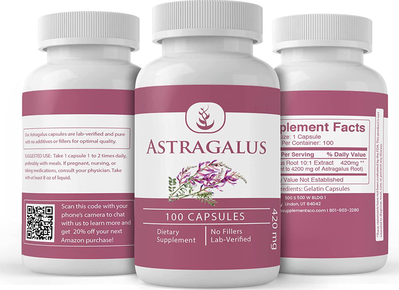 Astragalus Extract, 100 Capsules, 420 mg Serving, 100% Pure and Natural, No Filler, Non-GMO, Made in USA, Cardiovascular and Immunity Support, Lab-Tested Potency by Pure Organic Ingredients