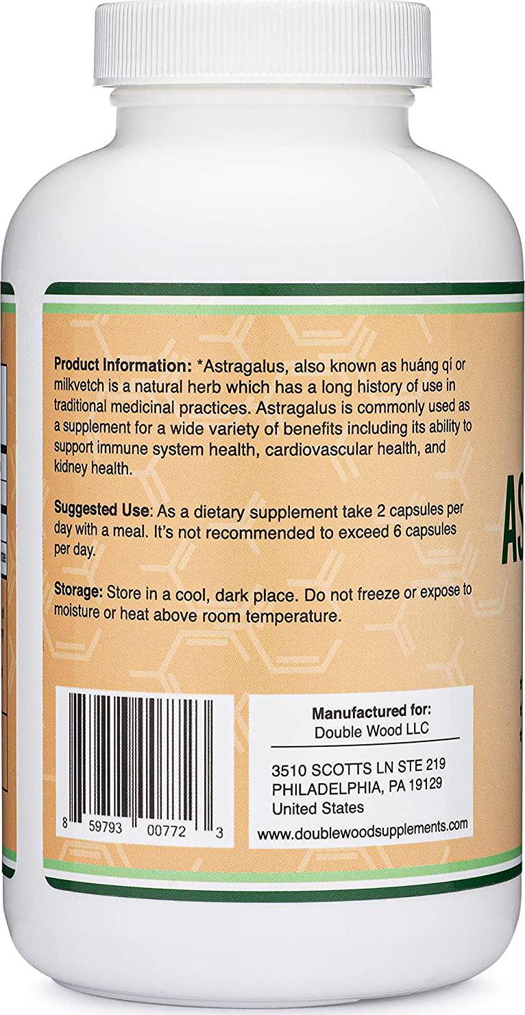 Astragalus Root Capsules - 1,000mg Per Serving (300 Capsules) High in Polysaccharides, Made in The USA for Aging, Cardiovascular, and Immune Support by Double Wood Supplements