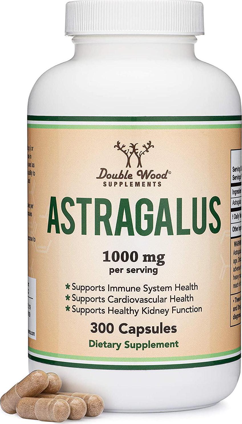 Astragalus Root Capsules - 1,000mg Per Serving (300 Capsules) High in Polysaccharides, Made in The USA for Aging, Cardiovascular, and Immune Support by Double Wood Supplements