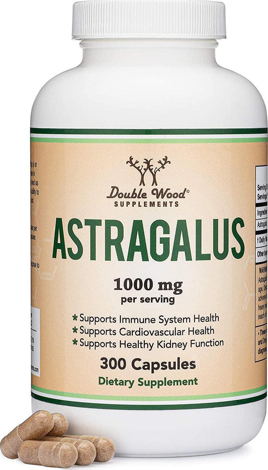 Astragalus Root Capsules - 1,000mg Per Serving (300 Capsules) High in Polysaccharides, Made in The USA for Aging, Cardiovascular, and Immune Support by Double Wood Supplements