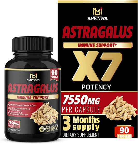 Astragalus Root Extract Capsules 7550mg, Highest Potency with Ginger, Garlic, Tulsi - Max Strength - Supports Cardiovascular Health and Healthy Immune Function - 3 Months Supply*