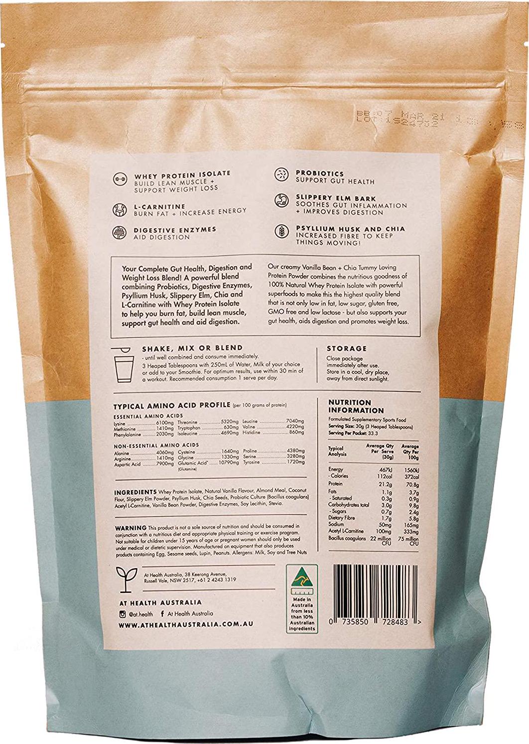 At Health Tummy Loving Lean Protein, Vanilla Bean + Chia 1 kg,, Vanilla Bean, Chia 1 kilograms