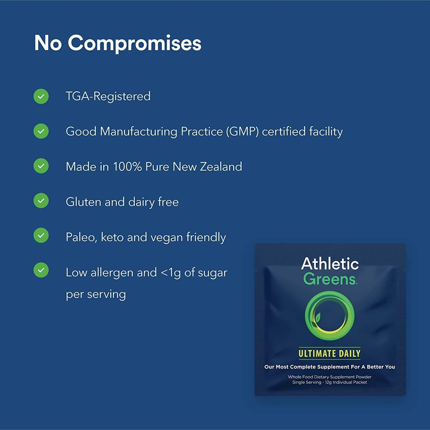 Athletic Greens Ultimate Daily, Whole Food Sourced All in One Greens Supplement, Superfood Powder, Gluten Free, Vegan and Keto Friendly, NSF Certified, Travel Packs (30 Individual Packs)