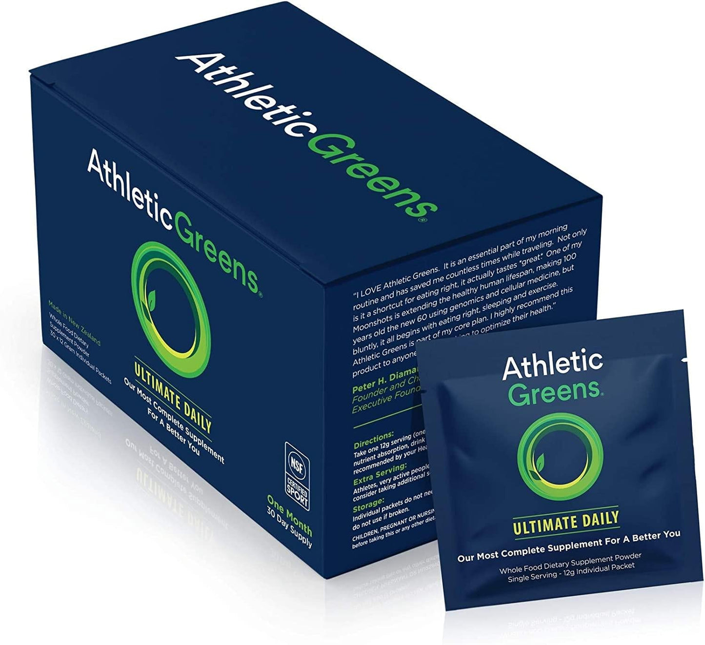 Athletic Greens Ultimate Daily, Whole Food Sourced All in One Greens Supplement, Superfood Powder, Gluten Free, Vegan and Keto Friendly, NSF Certified, Travel Packs (30 Individual Packs)