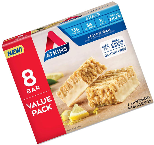 Atkins Atkins Gluten Free Snack bar, Lemon bar, Keto Friendly, 8 Count (Value Pack)