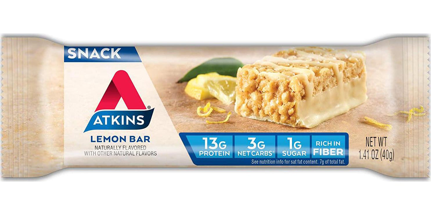 Atkins Atkins Gluten Free Snack bar, Lemon bar, Keto Friendly, 8 Count (Value Pack)