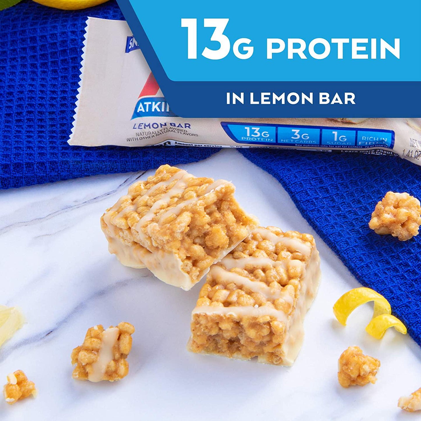 Atkins Atkins Gluten Free Snack bar, Lemon bar, Keto Friendly, 8 Count (Value Pack)