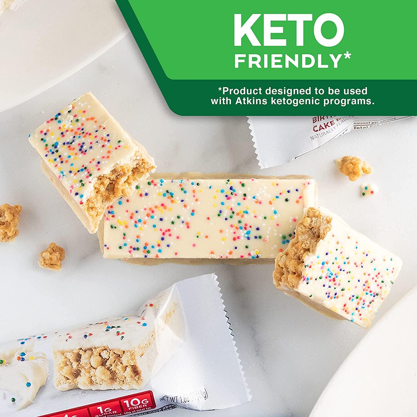 Atkins Birthday Cake Protein Meal Bar. Crispy and Creamy with Real Almond Butter. Keto-Friendly, 5 Count (Pack of 6)