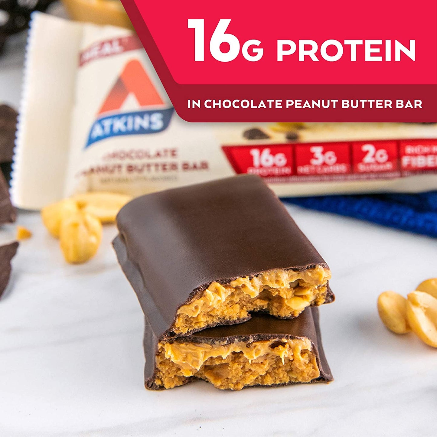 Atkins Chocolate Peanut Butter Protein Meal Bar. Rich in Fiber. Keto-Friendly. Value Pack (8 Bars)