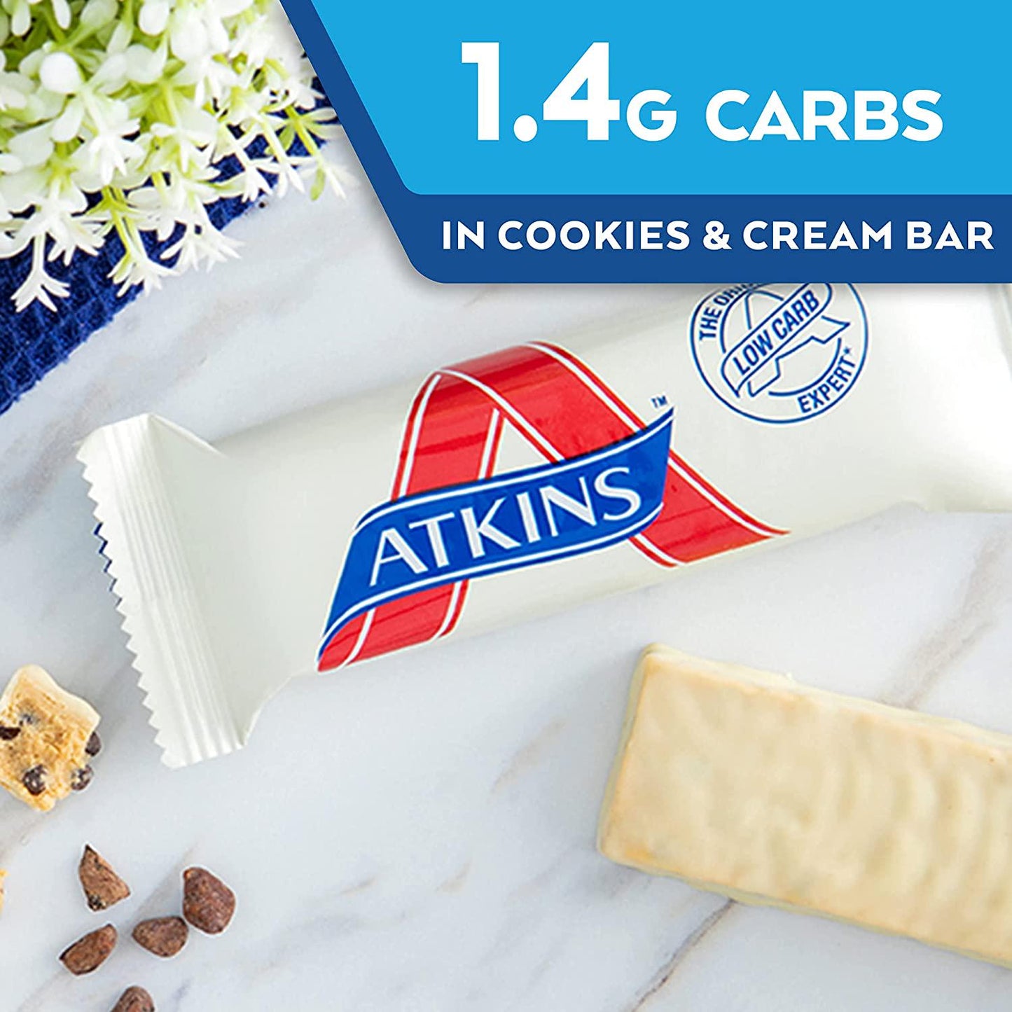 Atkins Cookies and Cream Bars | Keto Friendly Bars | 5 x 30g Low Carb Cream Bars | Low carb, Low Sugar, High Protein, High Fibre | 5 Bar Pack