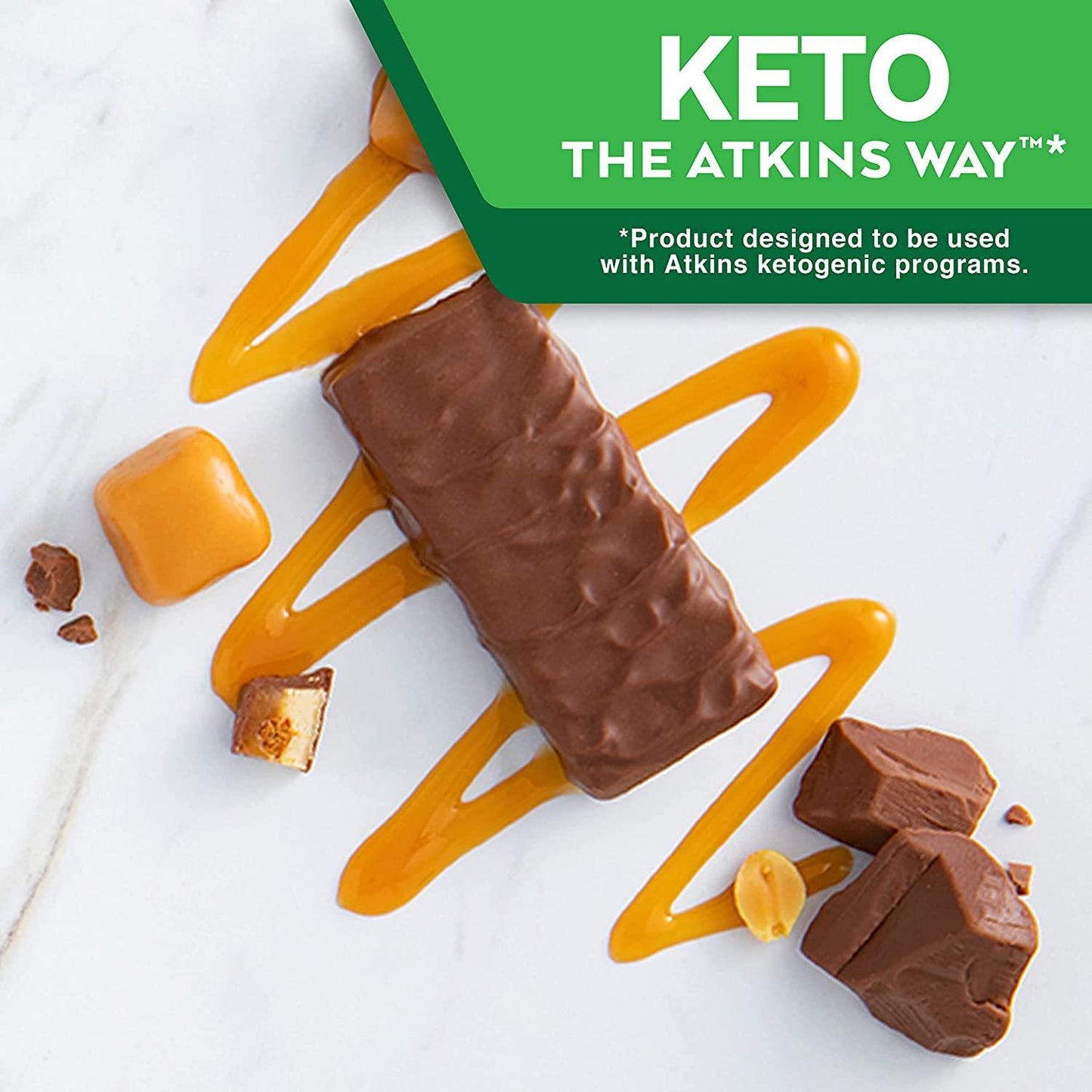 Atkins Endulge Caramel Nut Chew Bars | Keto Friendly Bars | 5 x 34g Low Carb Caramel Chocolate Bars | Low Carb, Low Sugar, High Fibre | 5 Bar Pack