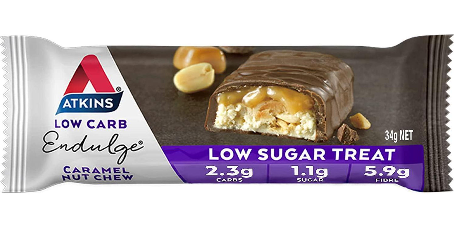 Atkins Endulge Caramel Nut Chew Bars | Keto Friendly Bars | 5 x 34g Low Carb Caramel Chocolate Bars | Low Carb, Low Sugar, High Fibre | 5 Bar Pack