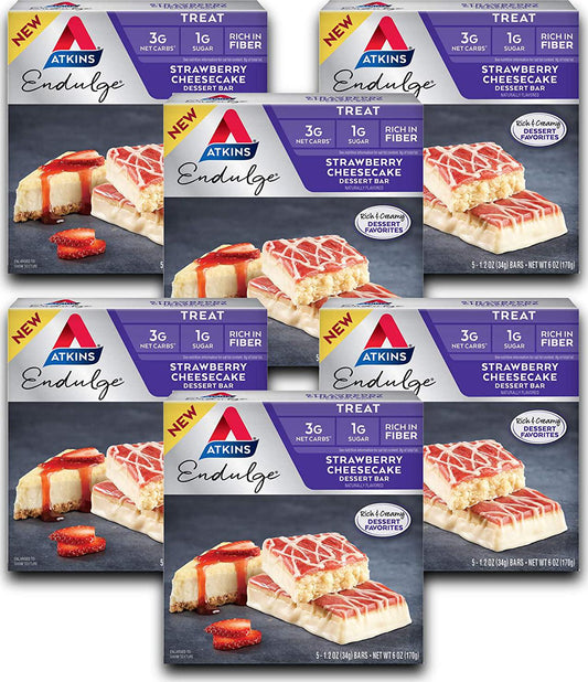 Atkins Endulge Treat Strawberry Cheesecake Dessert Bar. Rich and Creamy Dessert Favorites. Keto-Friendly. (30 Bars)